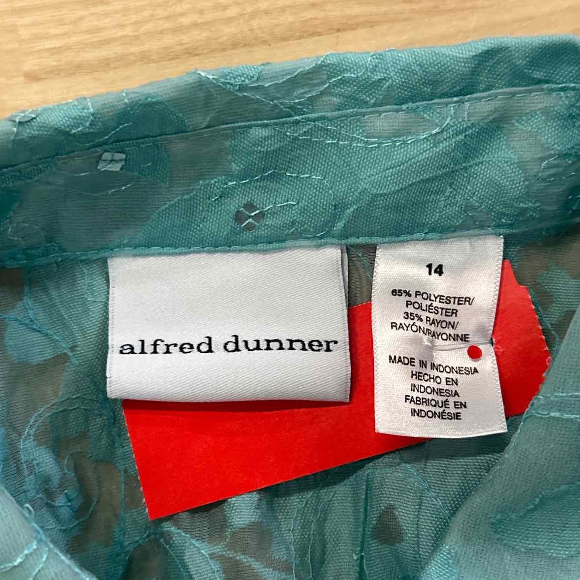 Alfred Dunner Size 14 Teal Button Down Shirt