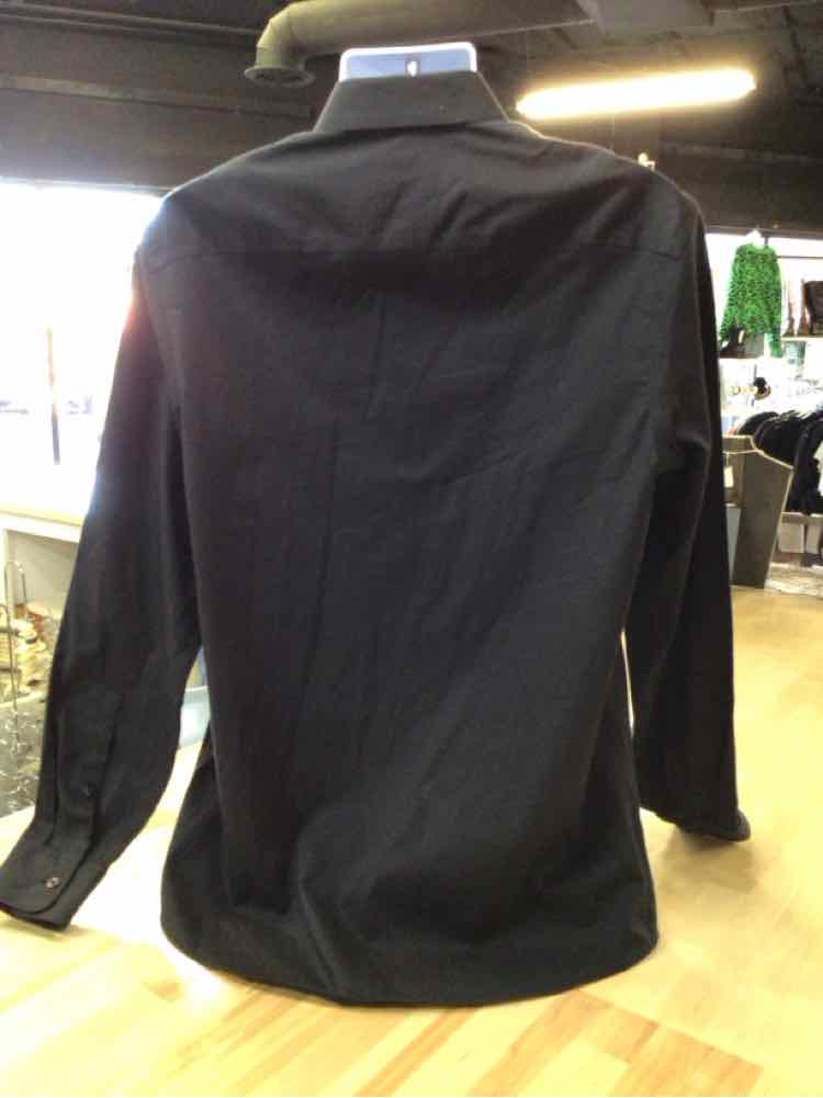 CALVIN KLEIN Mens Black Collared Classic Fit Button Down Shirt