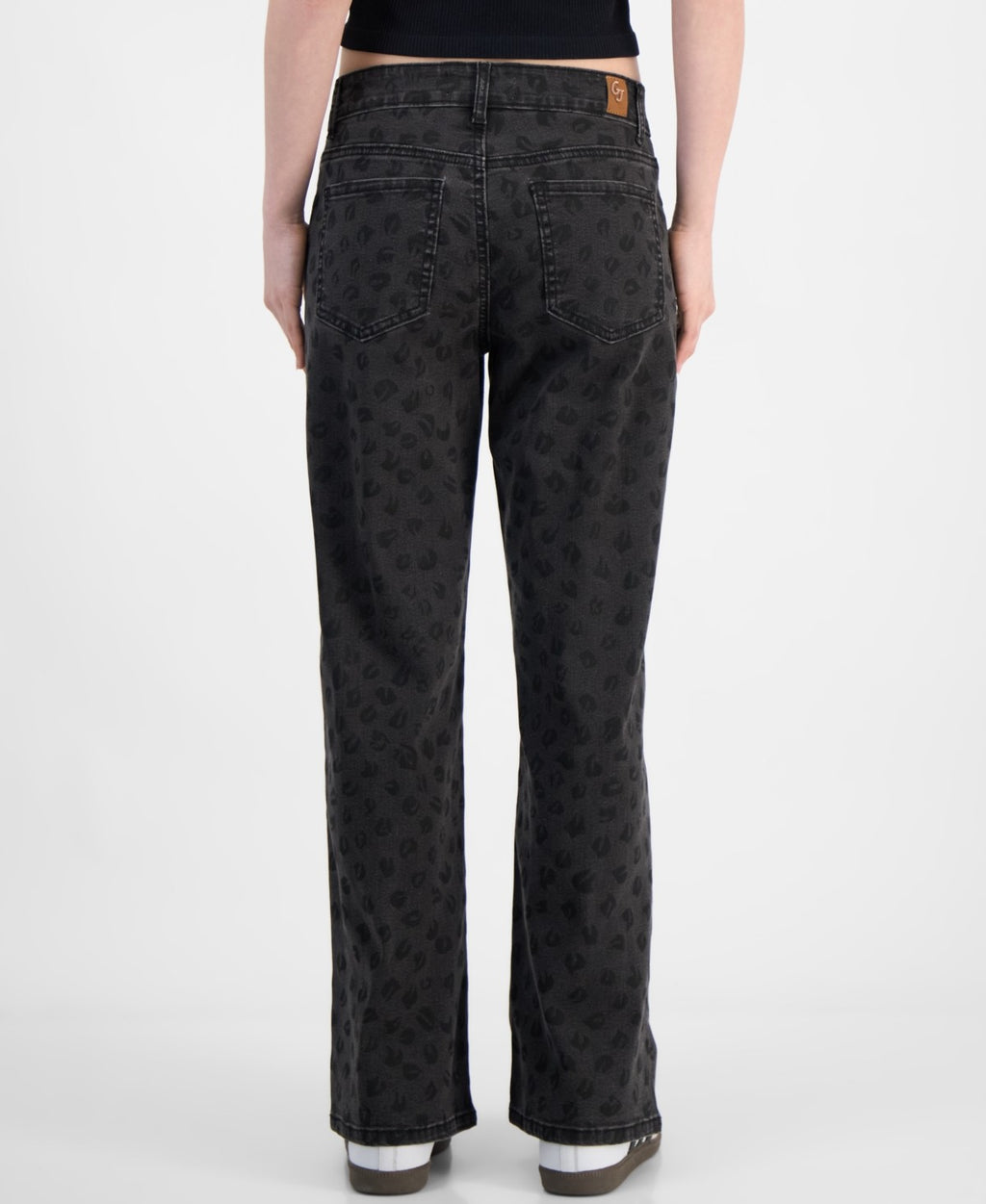 Juniors' Tonal Leopard-Print Wide-Leg Jeans - Black - 3