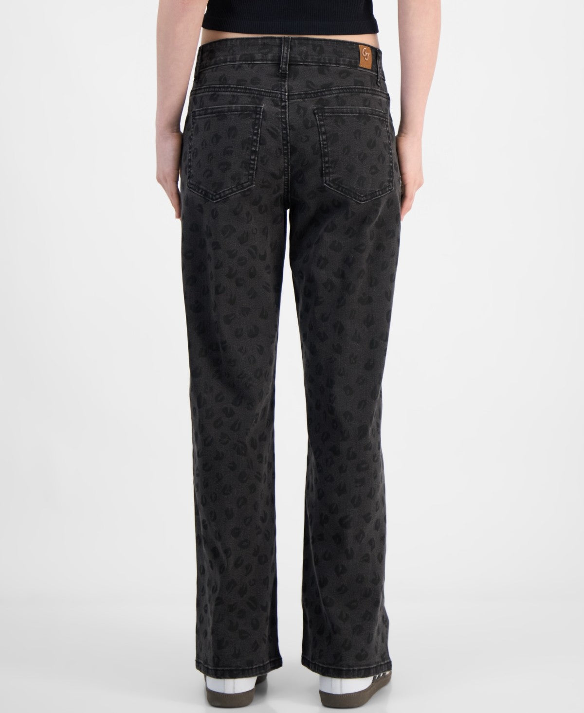 Juniors' Tonal Leopard-Print Wide-Leg Jeans - Black - 3