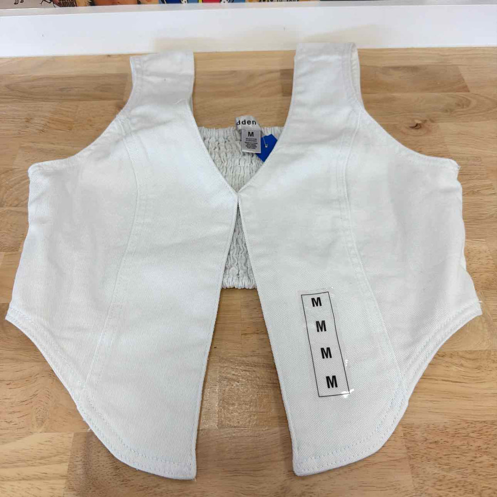 Madden Girl Size S Denim Hook-Front Corset Top - White