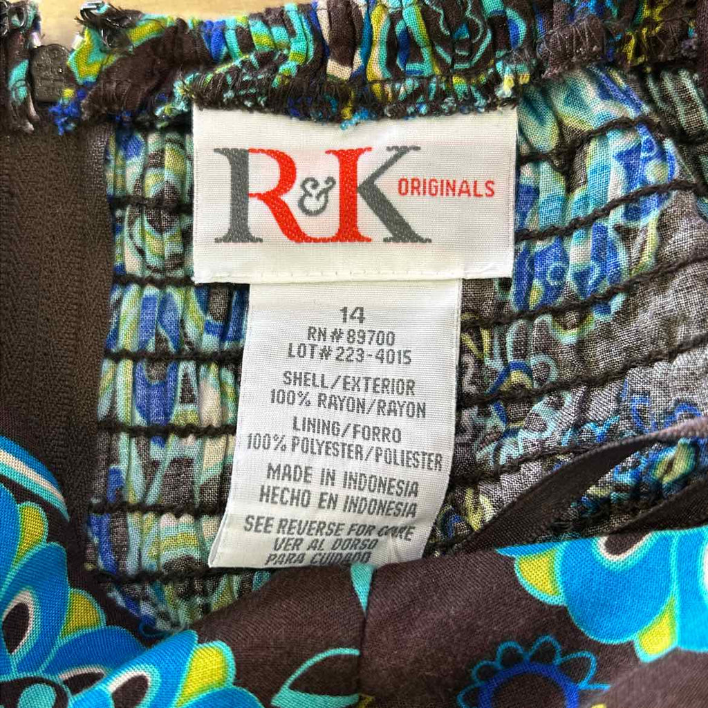 R&K Size 14 Blue/brown Rayon Preloved Dress
