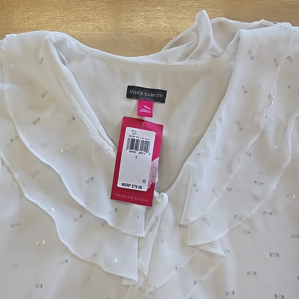 Vince Camuto Double Ruffle Front V Neck