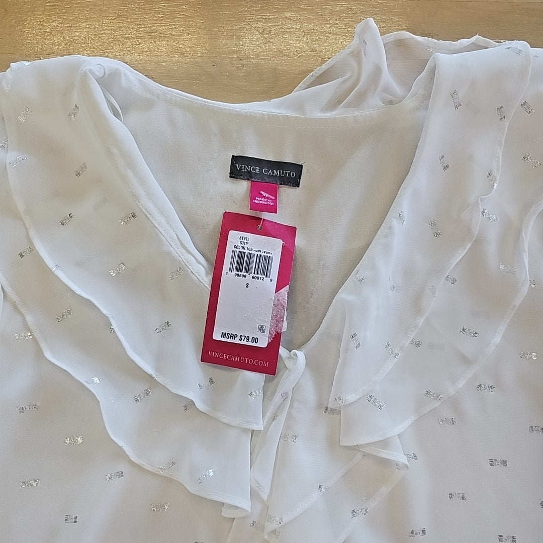 Vince Camuto Double Ruffle Front V Neck