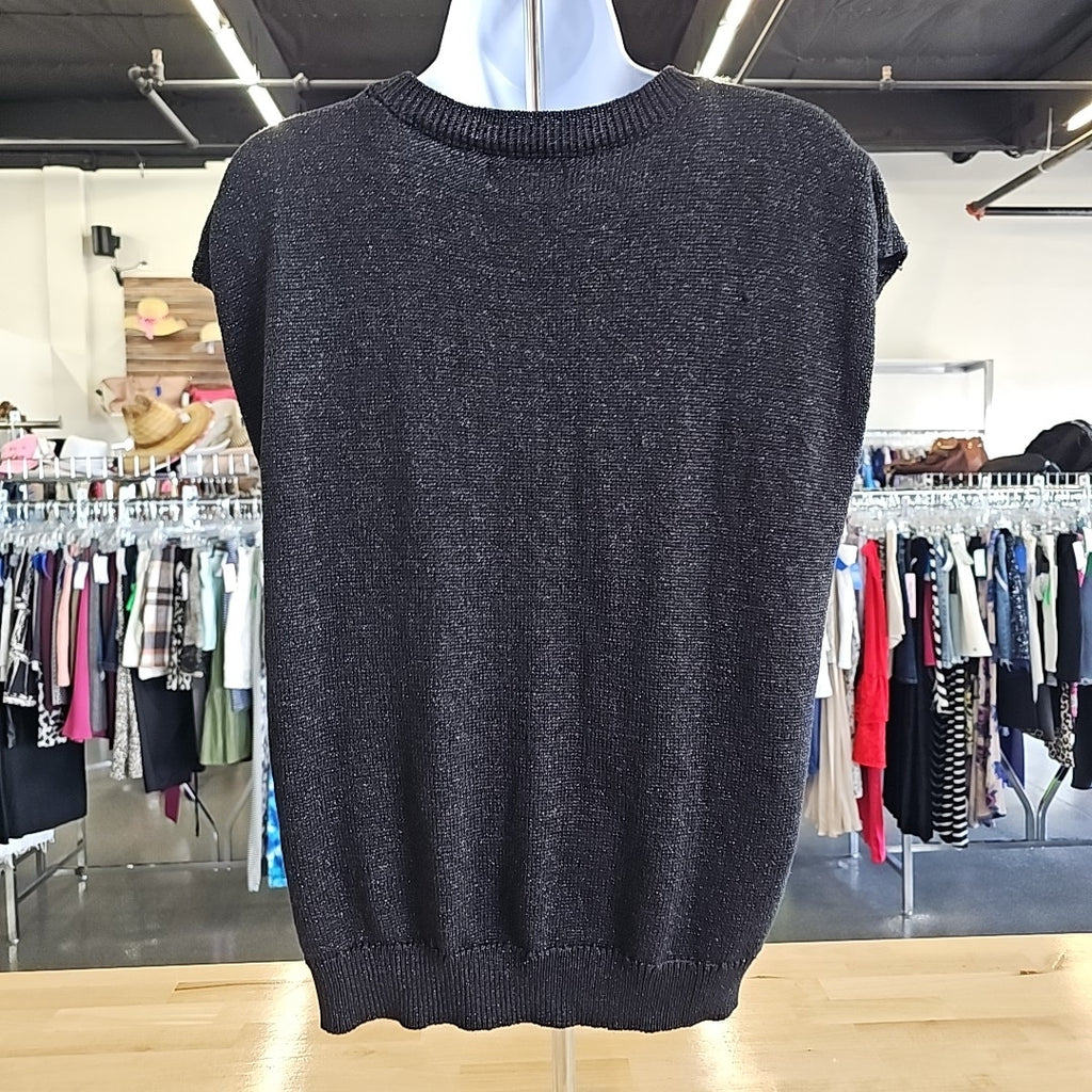 Calvin Klein Size L Black Cable-Knit Metallic Sweater Vest NWT