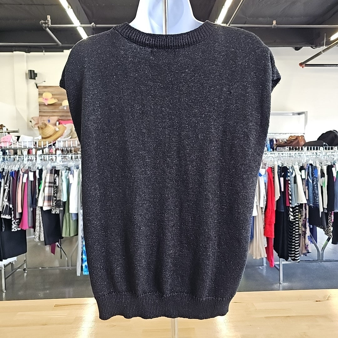Calvin Klein Size L Black Cable-Knit Metallic Sweater Vest NWT