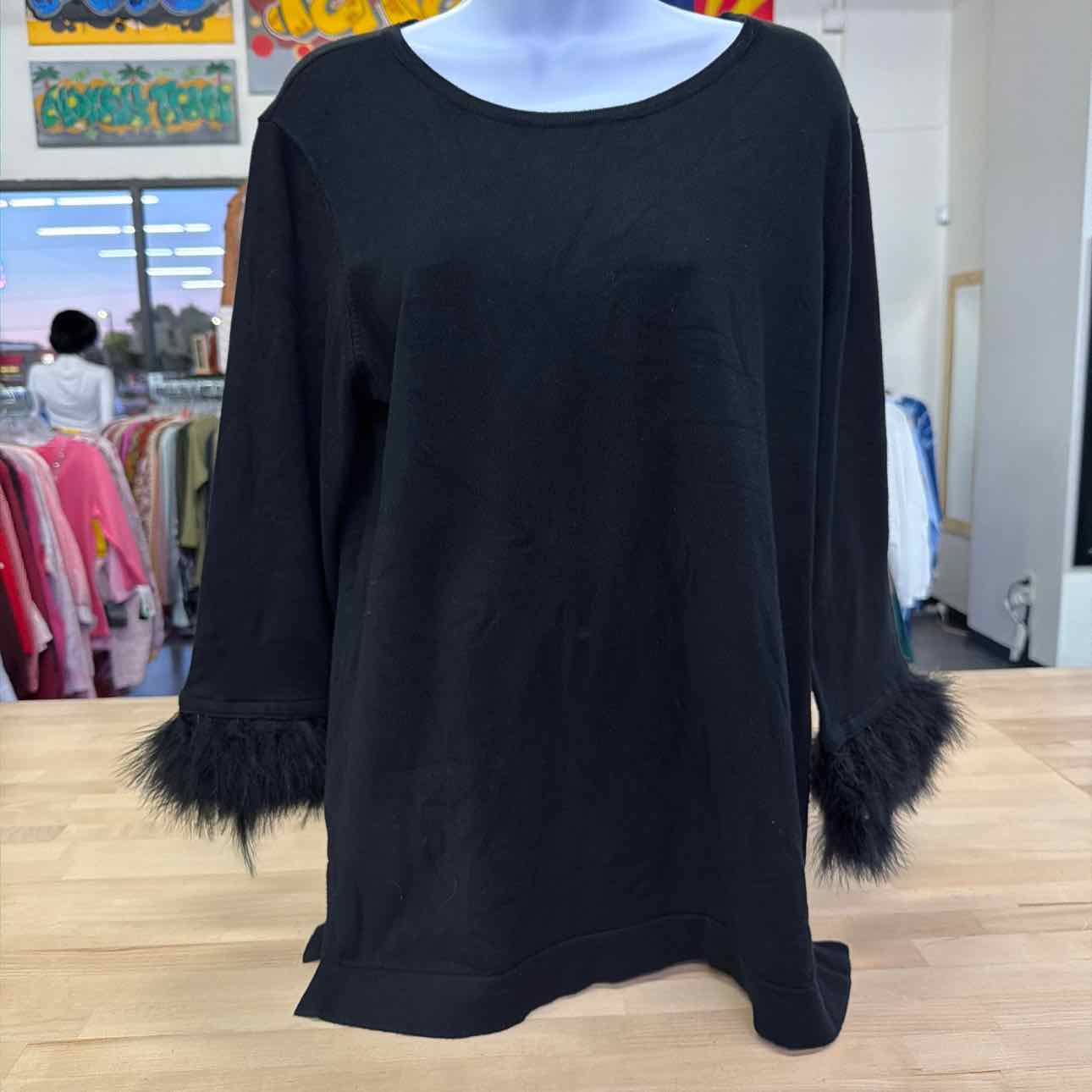 Anne Klein Feather Trim Sweater