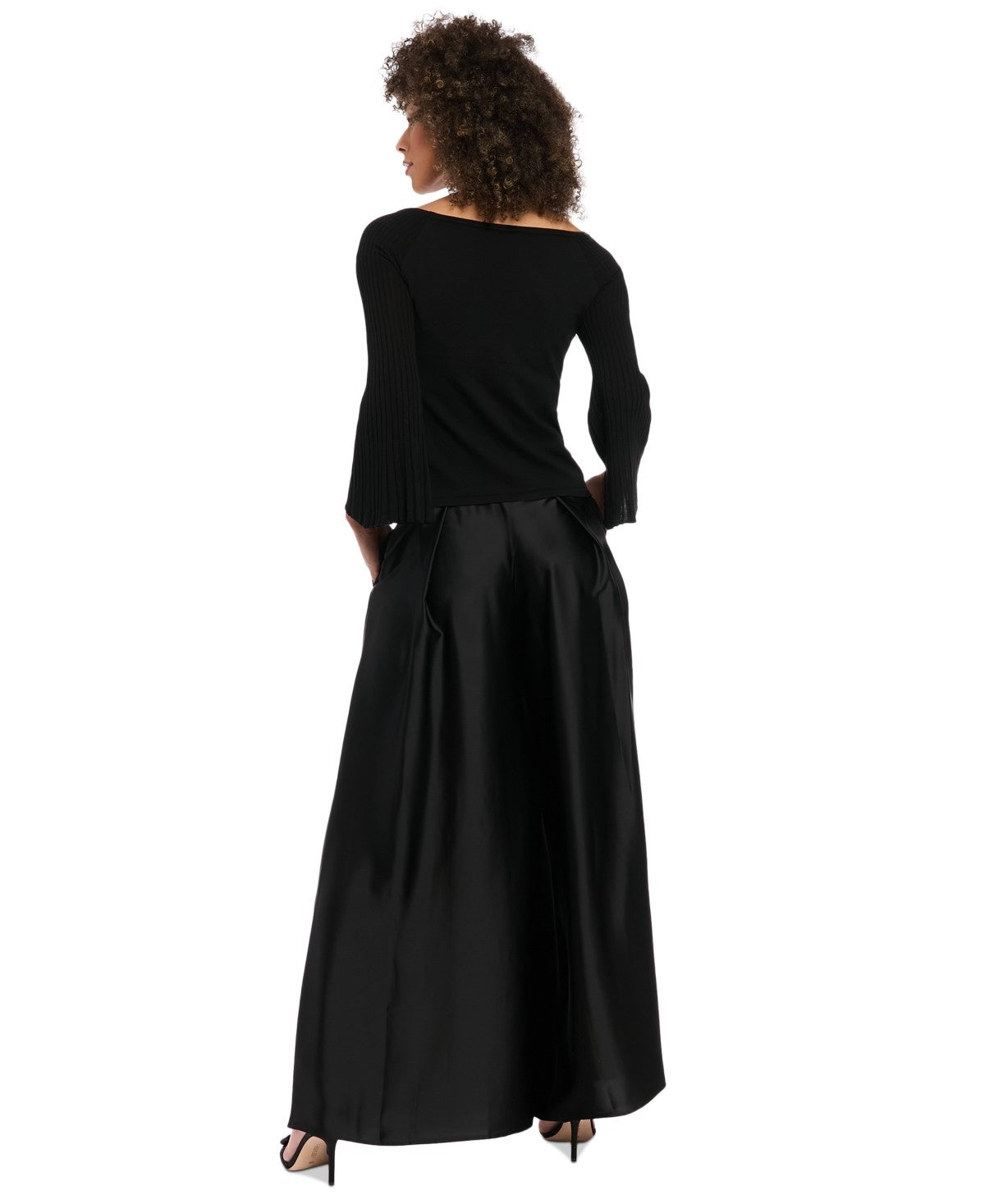 Muse Women's Satin High Rise Pleated Wide-Leg Pants - Black