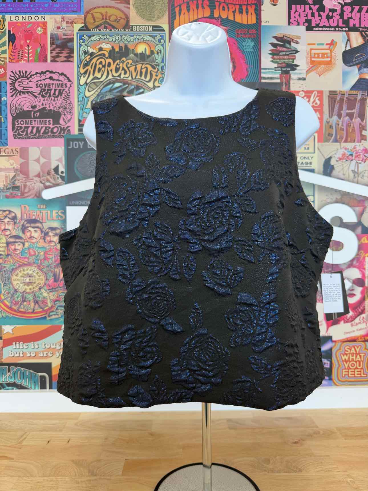 Muse Size 16 Textured-Rose Sleeveless Top - Black Blue