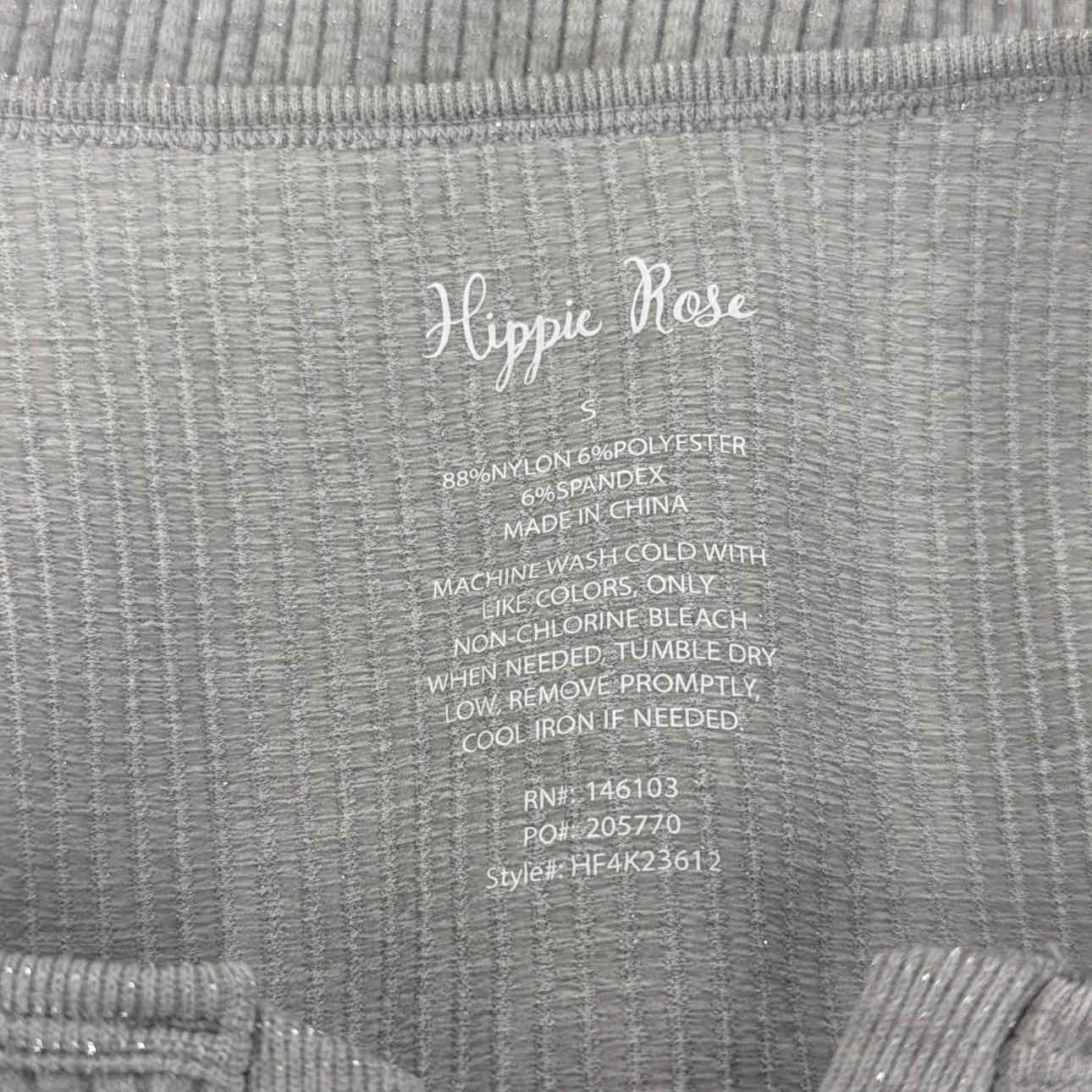 hippie rose Size S Notched Neck Glitter Ribbed Long Sleeve - Light Heather Grey