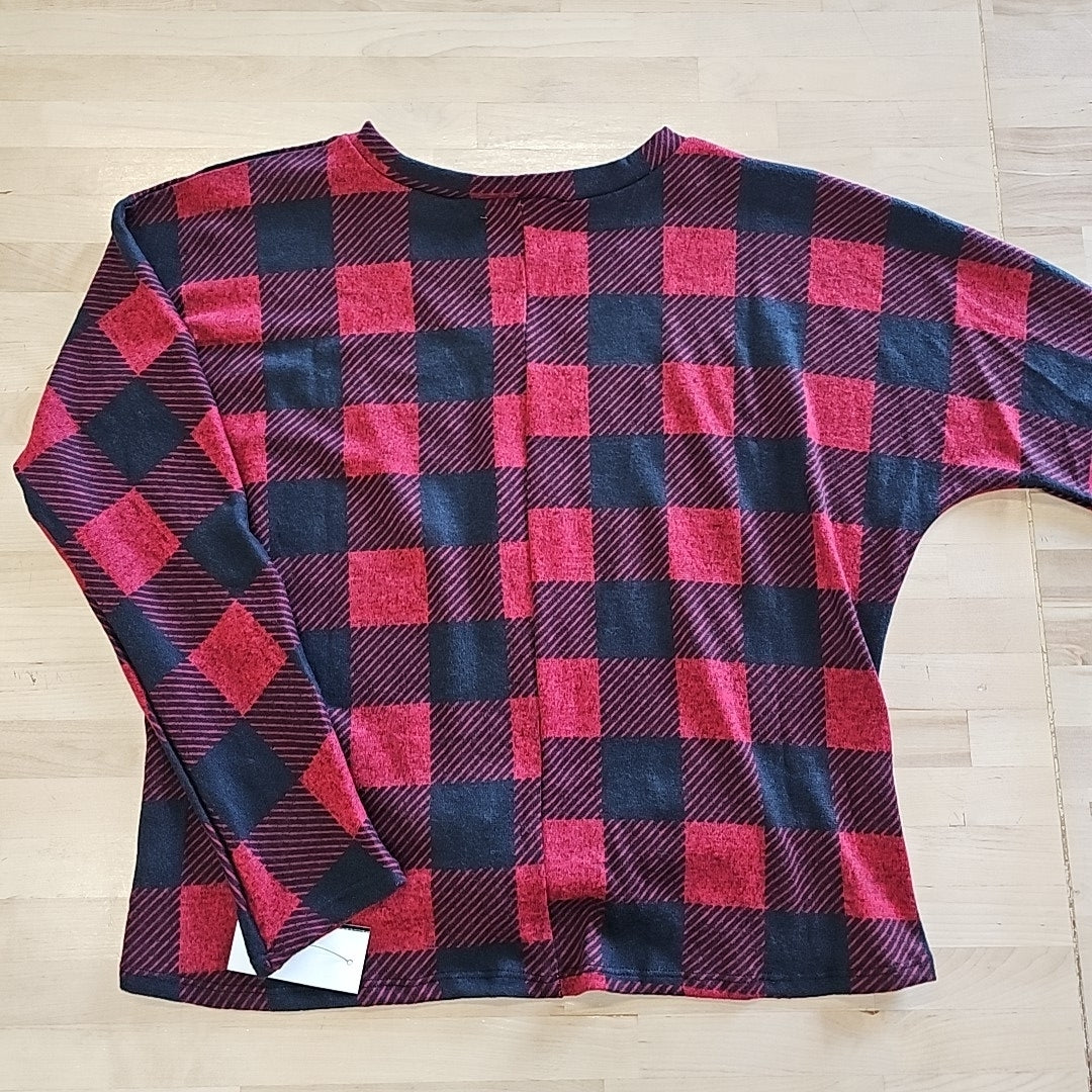 Bxc Juniors' Buffalo Check Twist-Front Dolman-Sleeve Top - Pat N