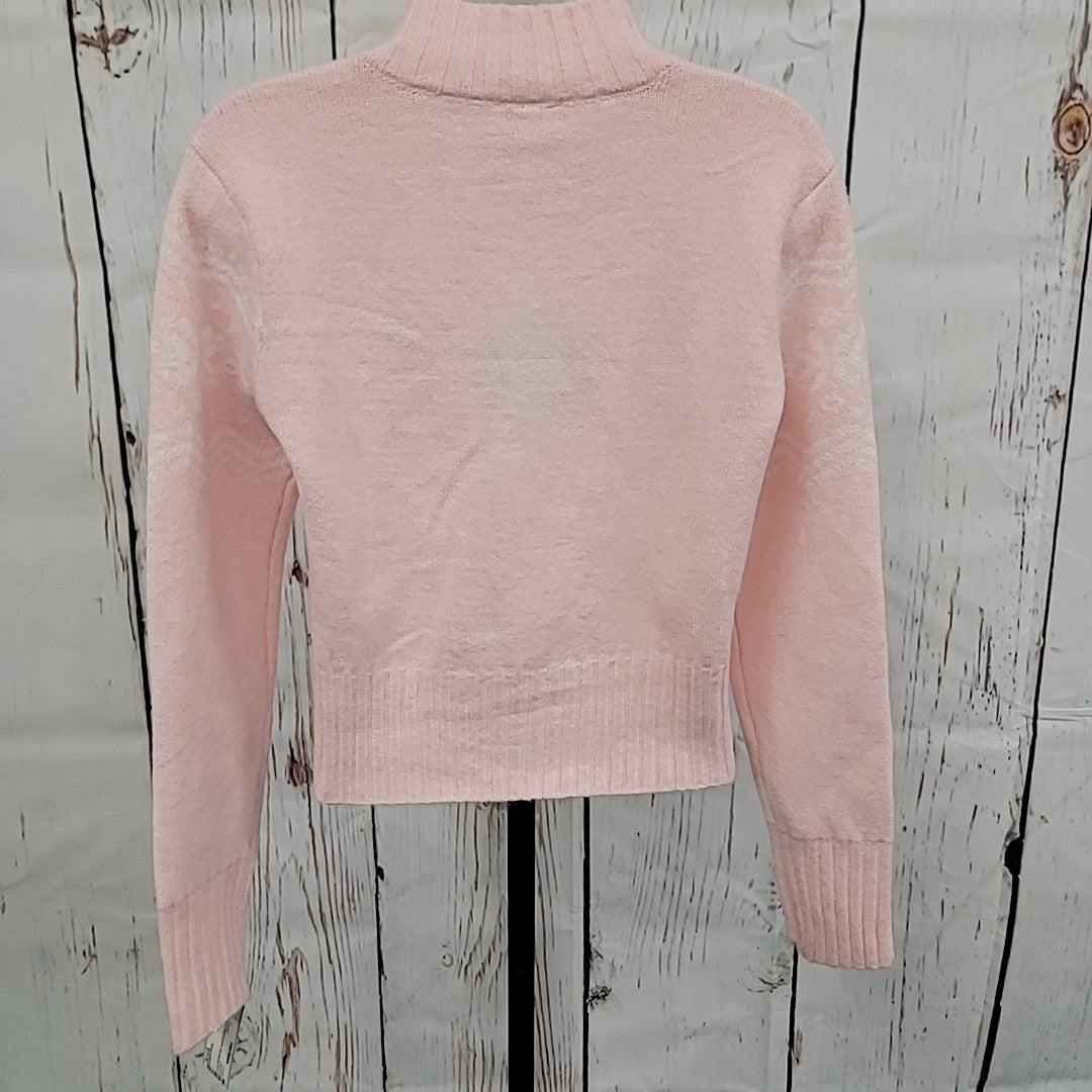 Planet Heart Size M Pink Fair Isle Zip-Front Sweater