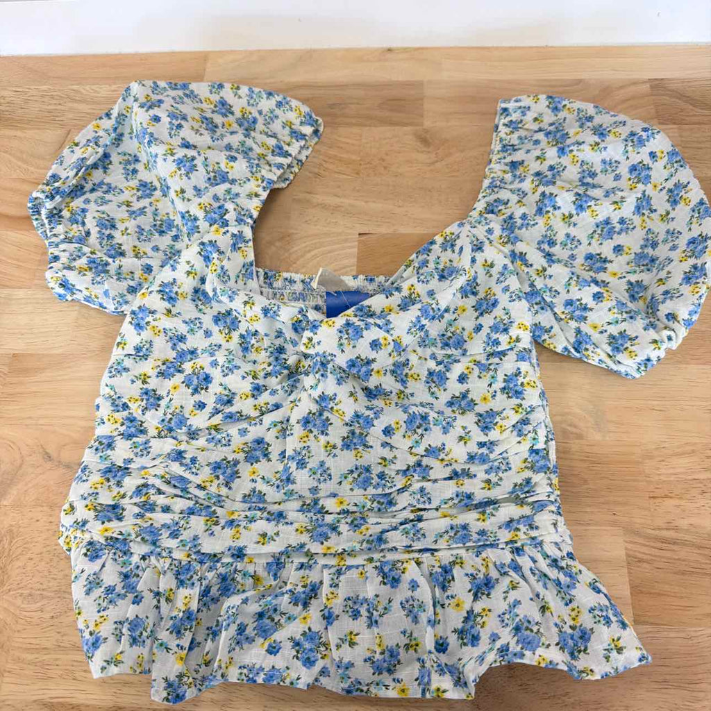 kingston grey Size XS Printed Sweetheart-Neck Puff-Sleeve Top