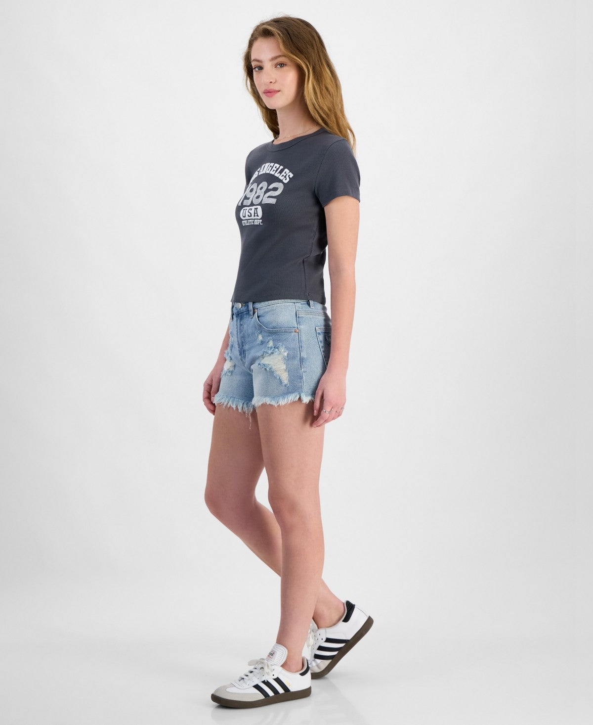 Madden Girl Juniors' Festival High-Rise Distressed Shorts - Light Wash - 3