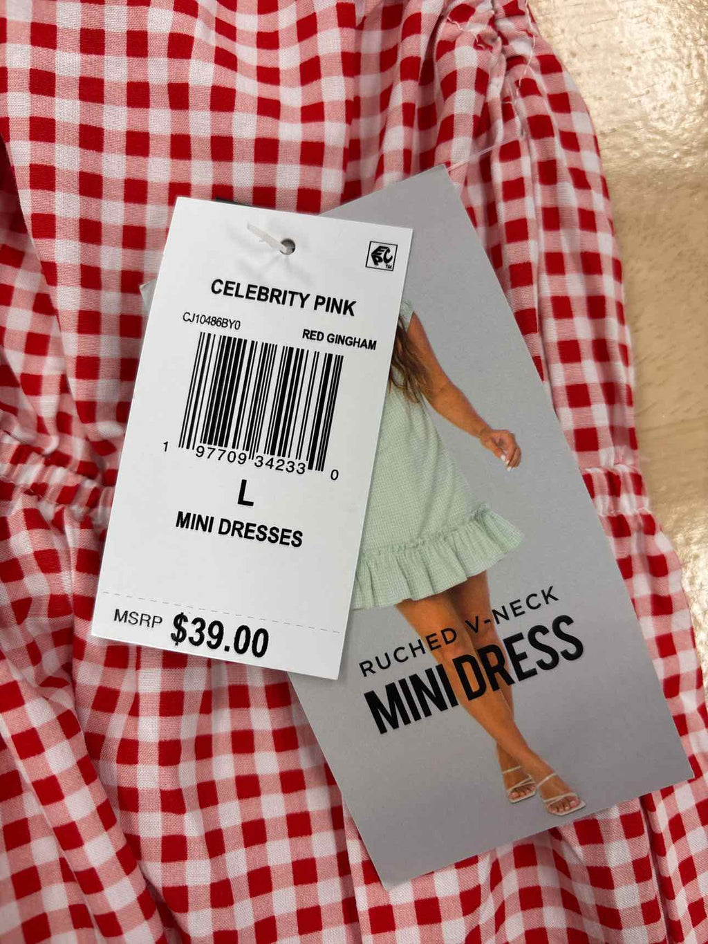 Celebrity pink Size L Printed Babydoll Mini Dress - Red Gingham