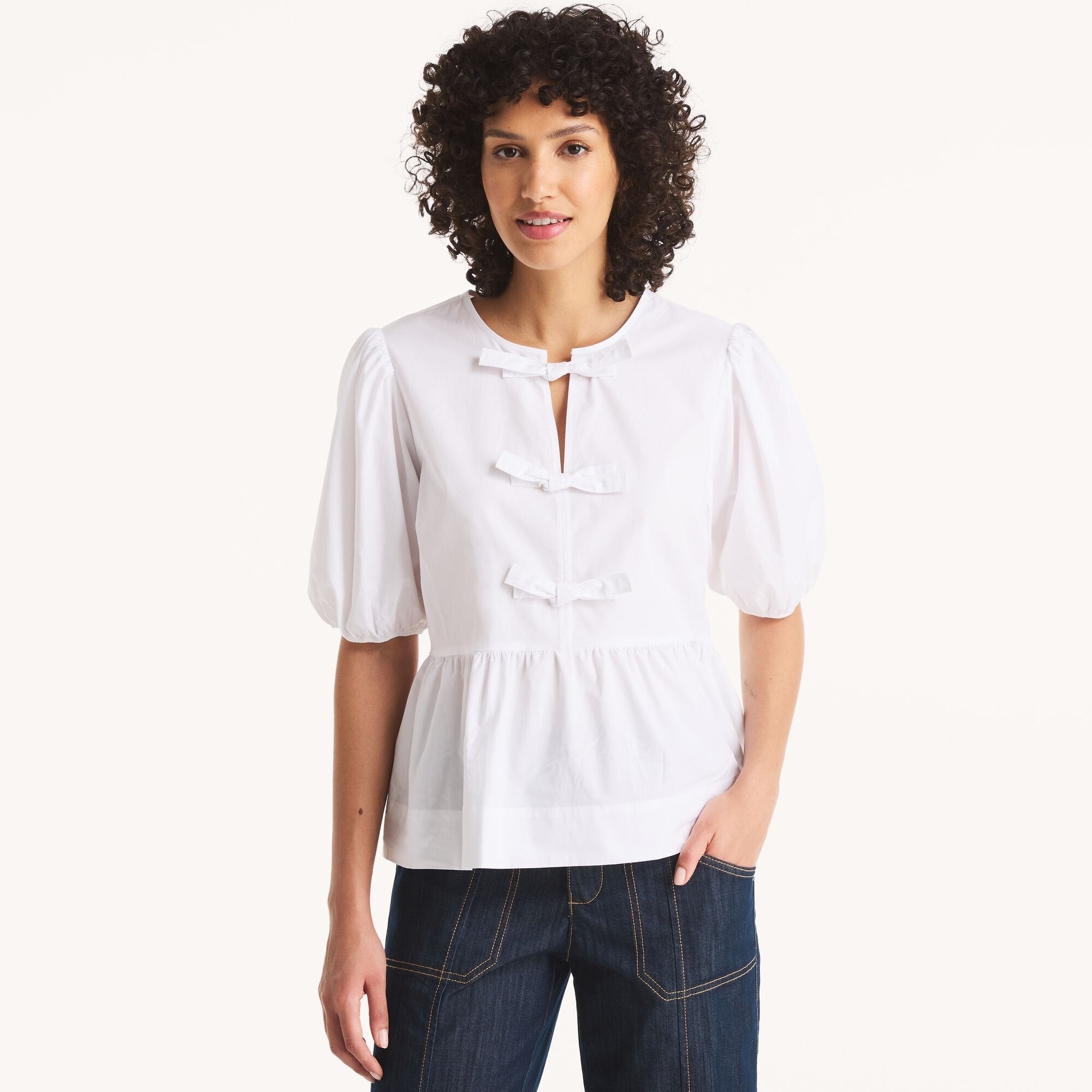 Nautica Jeans Women's Cotton Bow-Front Peplum Top - Bright White