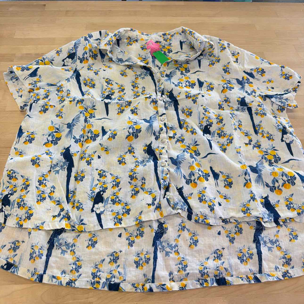 Isaac Mizrahi Size 2X Blue Linen Preloved Button Down SS