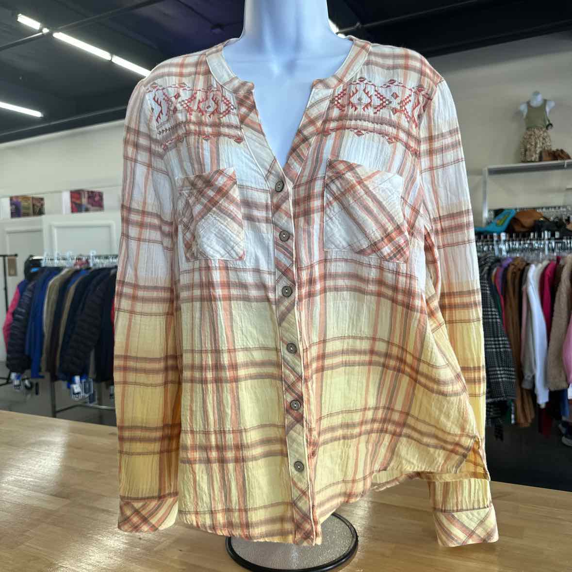 Miss Me Size S Orange Button Down Shirt