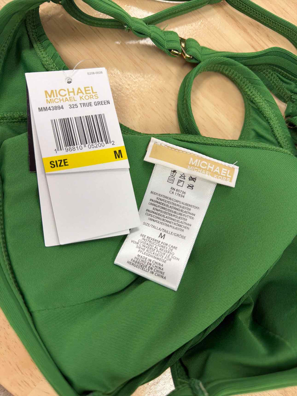 Michael Kors Size M Ribbed Hardware V-Neck Bikini Top