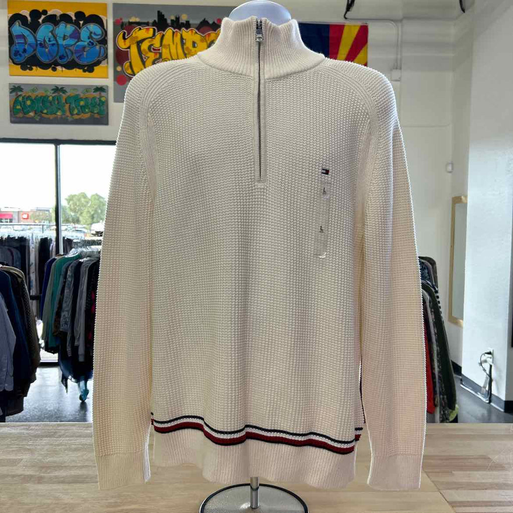 Tommy Hilfiger Men's Quarter-Zip Stripe Sweater - Ivory Petal