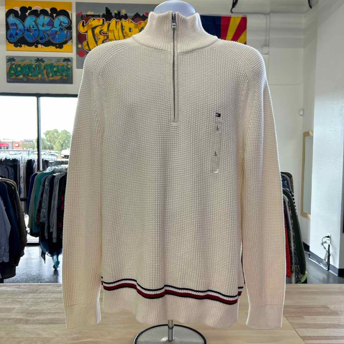 Tommy Hilfiger Men's Quarter-Zip Stripe Sweater - Ivory Petal