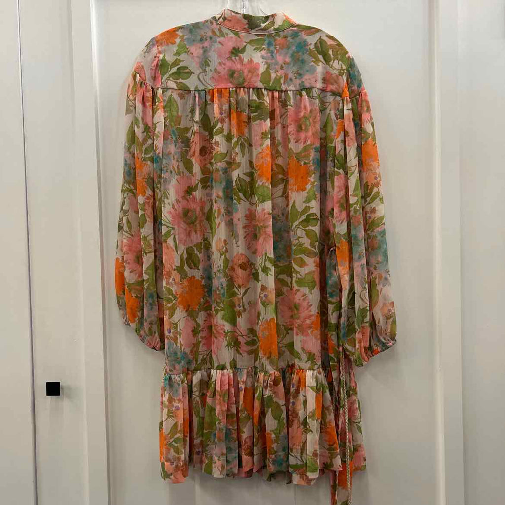 Taylor Women's Printed Button-Front Long-Sleeve Dress - Peach Cobbler - Size 12