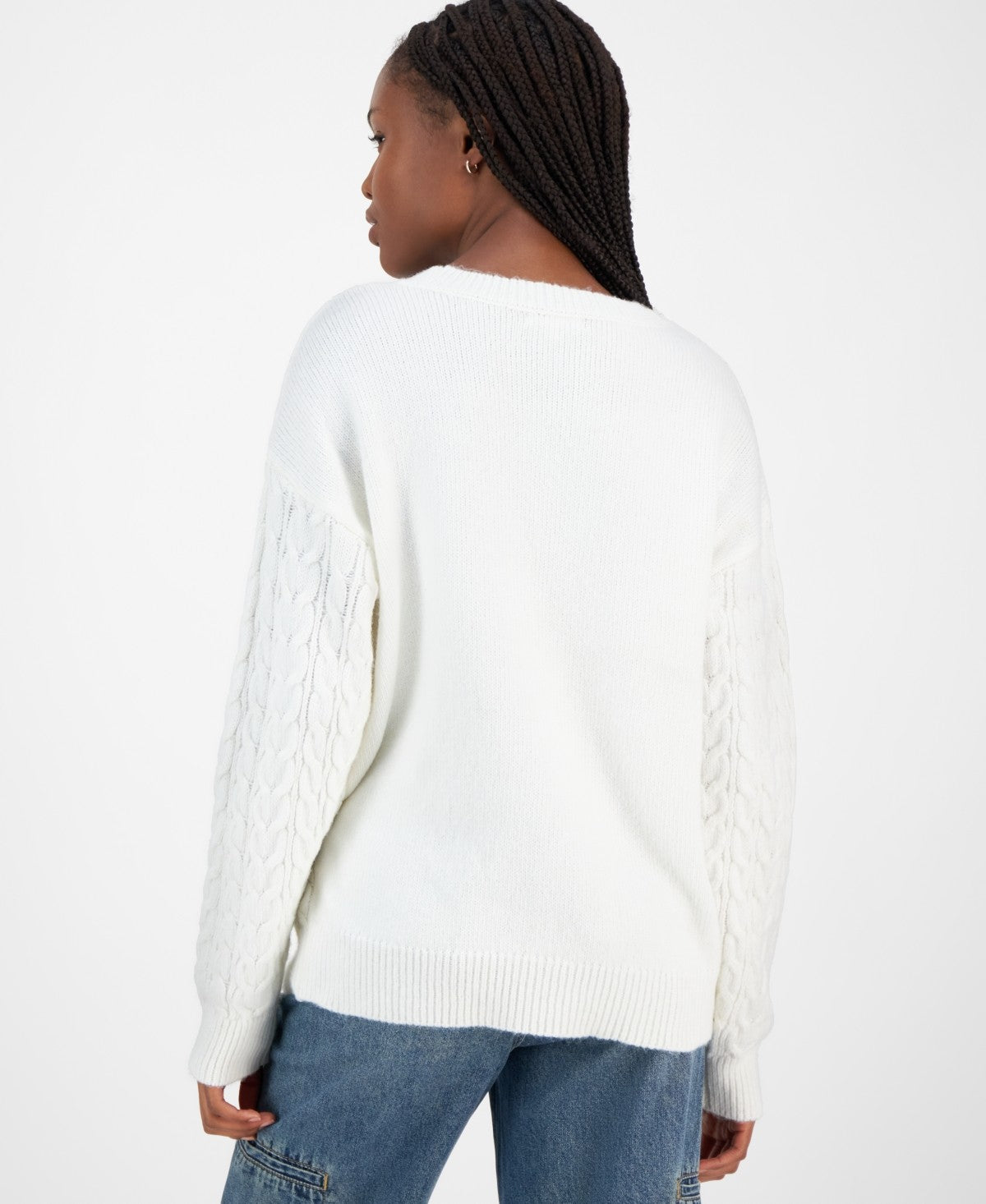 Ultra Flirt Juniors' Rory Chunky Cable-Knit Sweater - Gardenia
