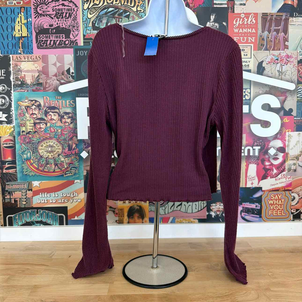 Planet Heart Size XL Surplice-Neck Ribbed Long Sleeve Top