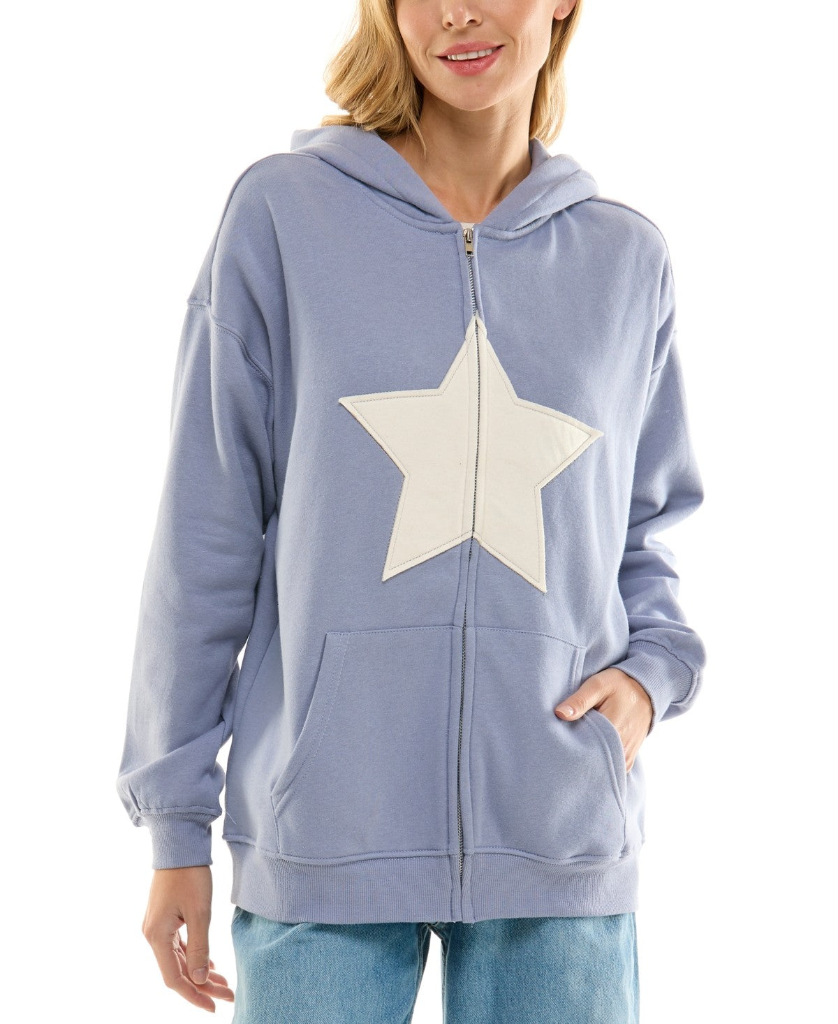 Ultra Flirt Juniors' Full-Zip Applique Boyfriend Hoodie - Tempest St