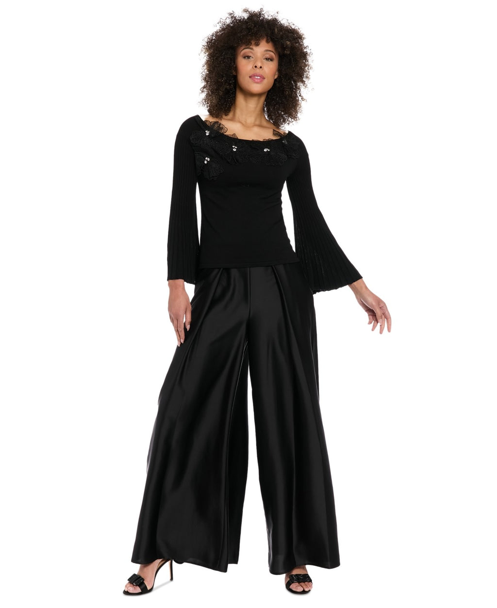 Muse Women's Satin High Rise Pleated Wide-Leg Pants - Black