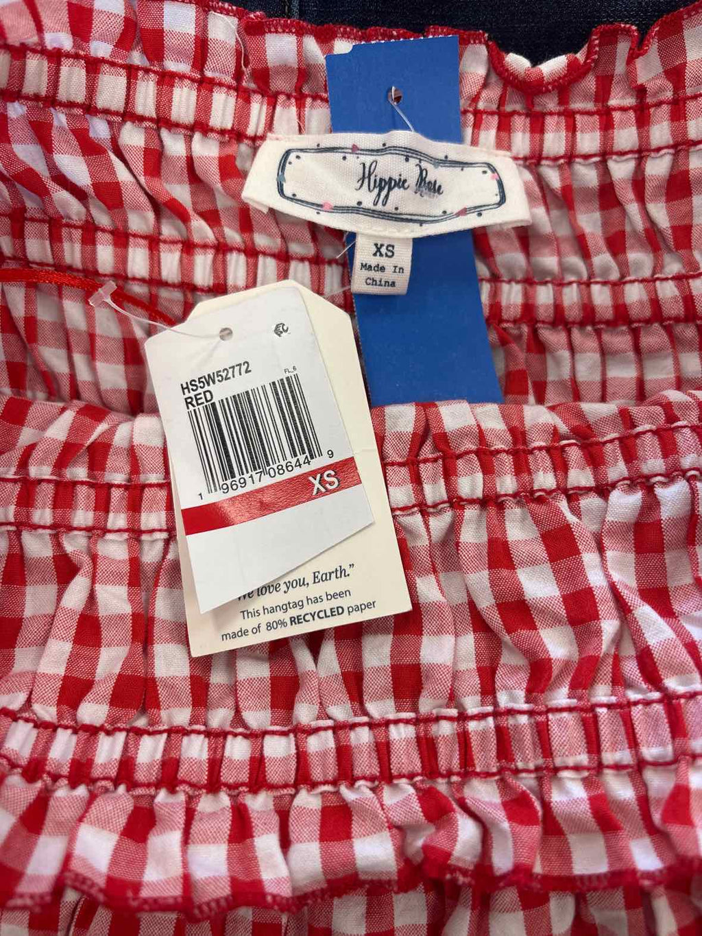 hippie rose Size XS Cotton Gingham Strapless Mini Dress - Red