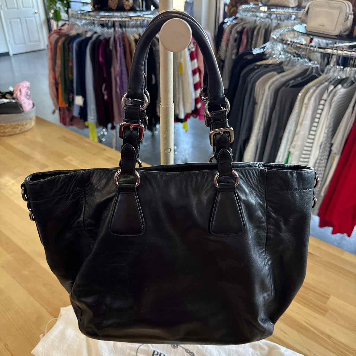 Prada Medium Nero 2 Way Black Leather Tote Handbag