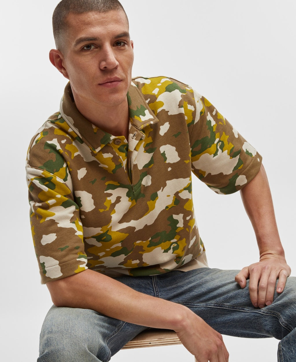 Mode of One Men's Relaxed-Fit French Terry Polo