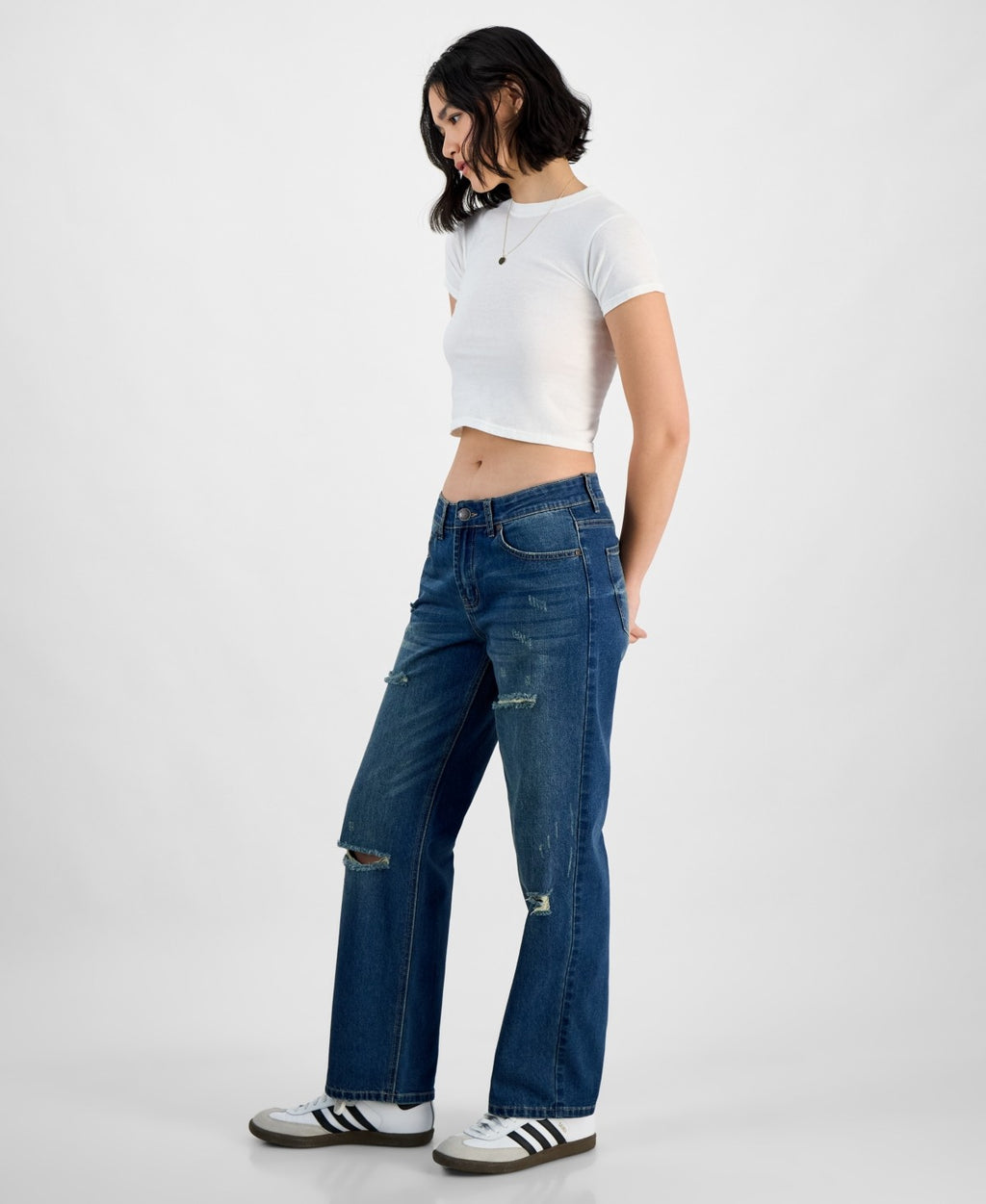 Gogo Jeans Juniors' Destructed Dream Fit Wide-Leg Denim Jeans - Dark Wash