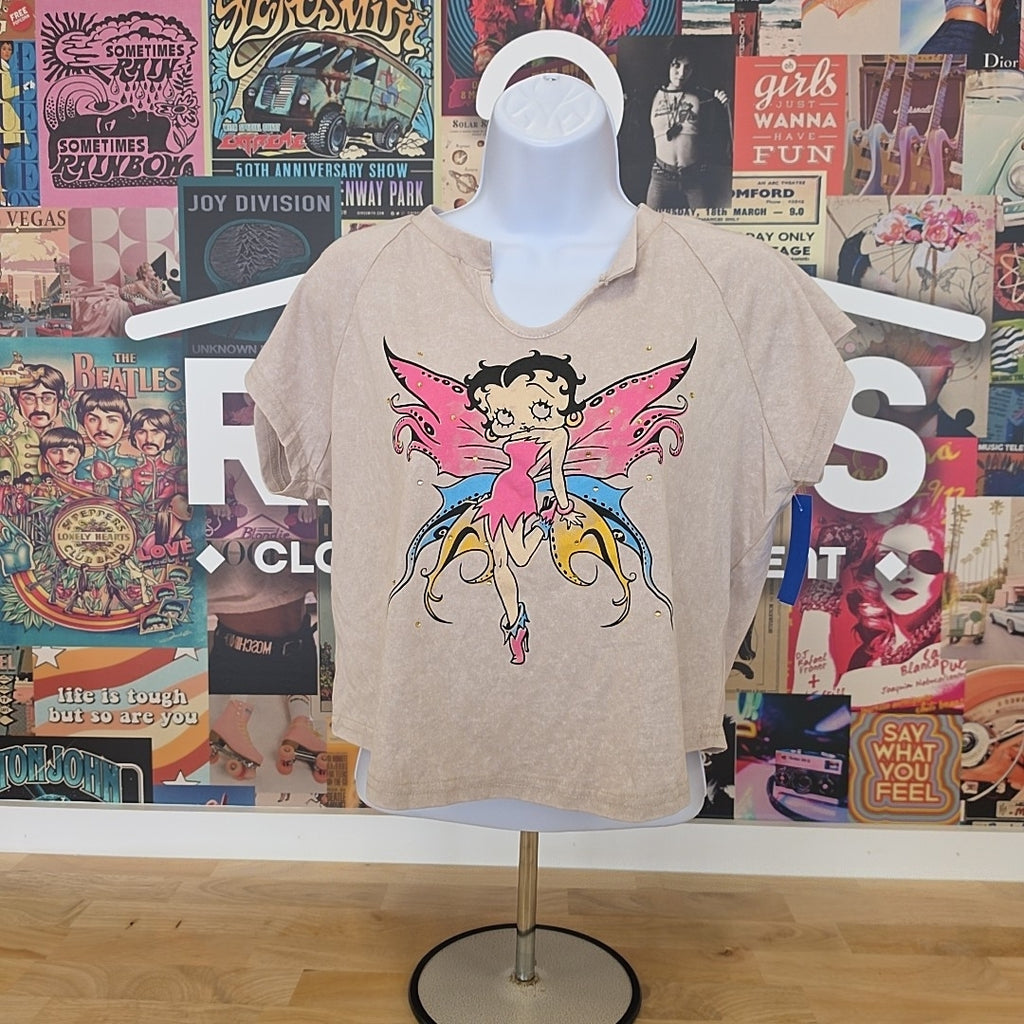 Fleischer Studios Size XL Betty Boop Embellished Raglan Baby Tee