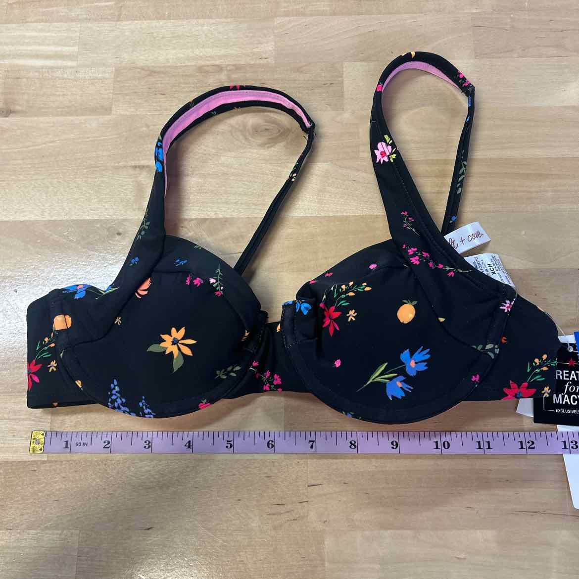 Salt + Cove Size XS Floral-Print Scoop-Neck Bralette Bikini