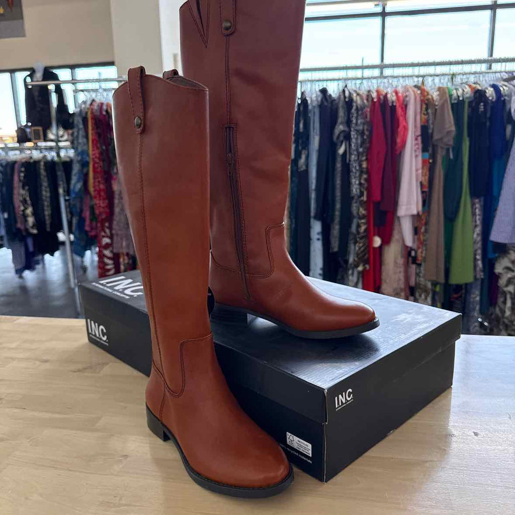 INC Size 6  Rust Leather Boots Inc Womens Brown Goring Fawne