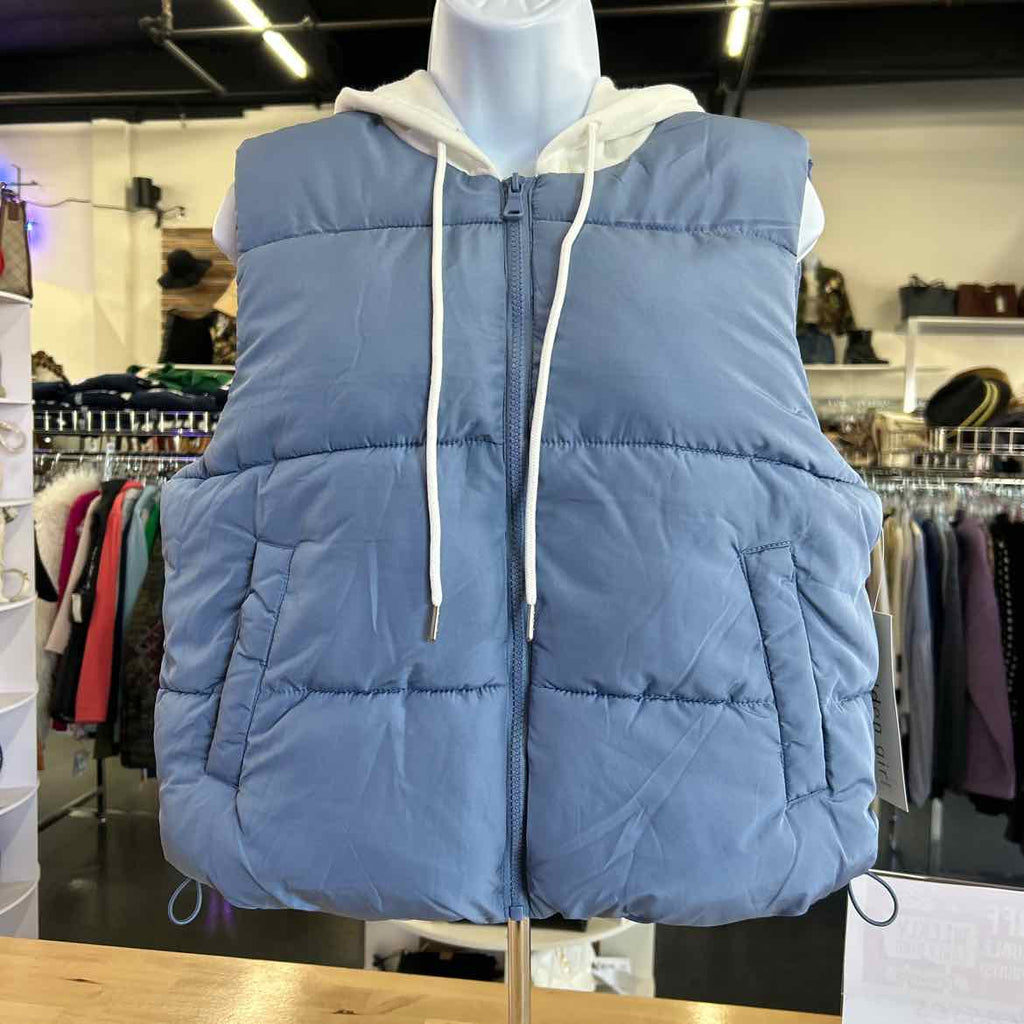 Madden Girl Size M Juniors' Hoodie Puffer Vest - Rustic Blue