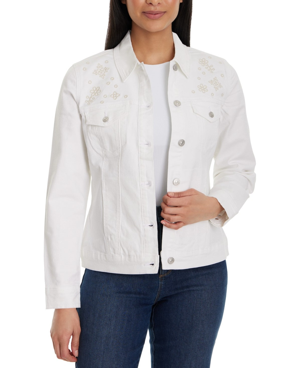 Gloria Vanderbilt Women's Amanda Embroidered Denim Jacket - Vintage White