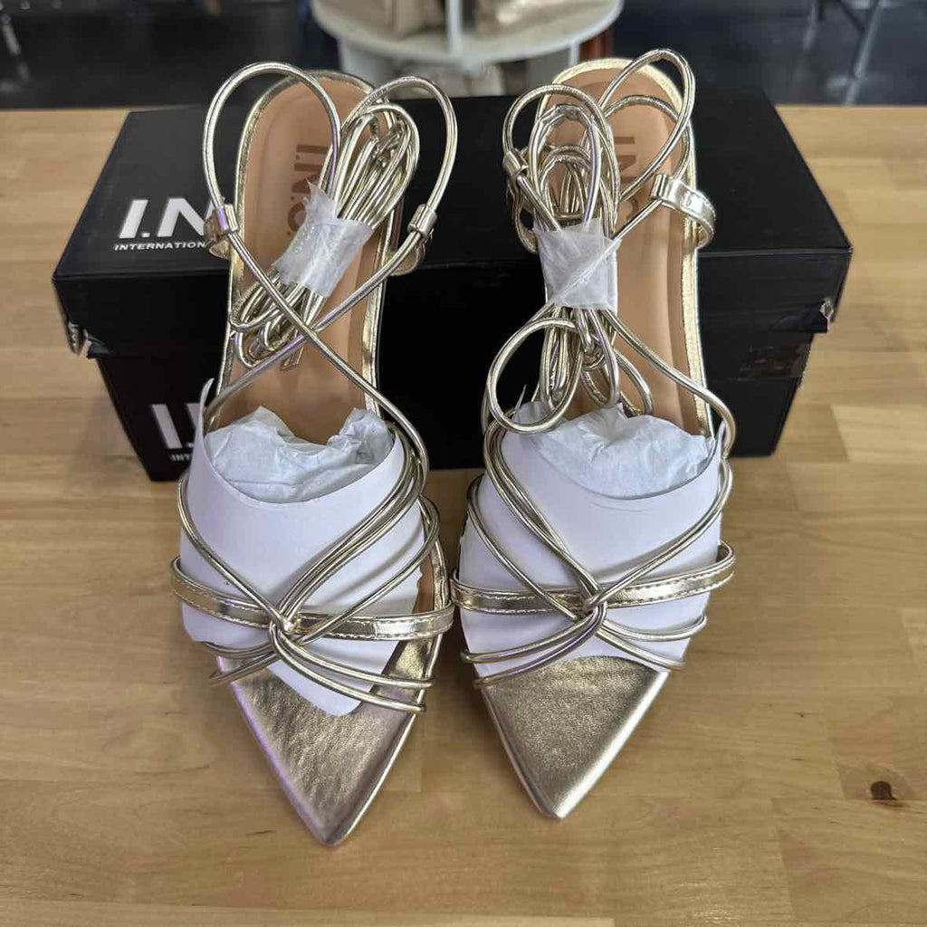 I.n.c. International Concepts Women's Kharmaa Lace-up Flat Sandals - Gold - 8