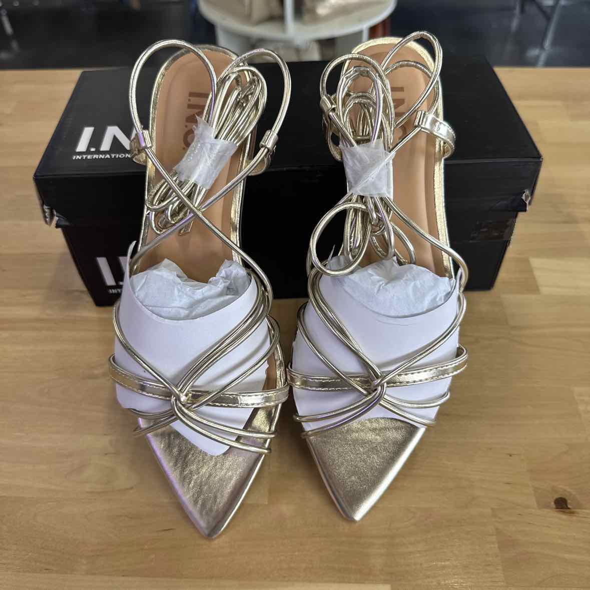 I.n.c. International Concepts Women's Kharmaa Lace-up Flat Sandals - Gold - 8