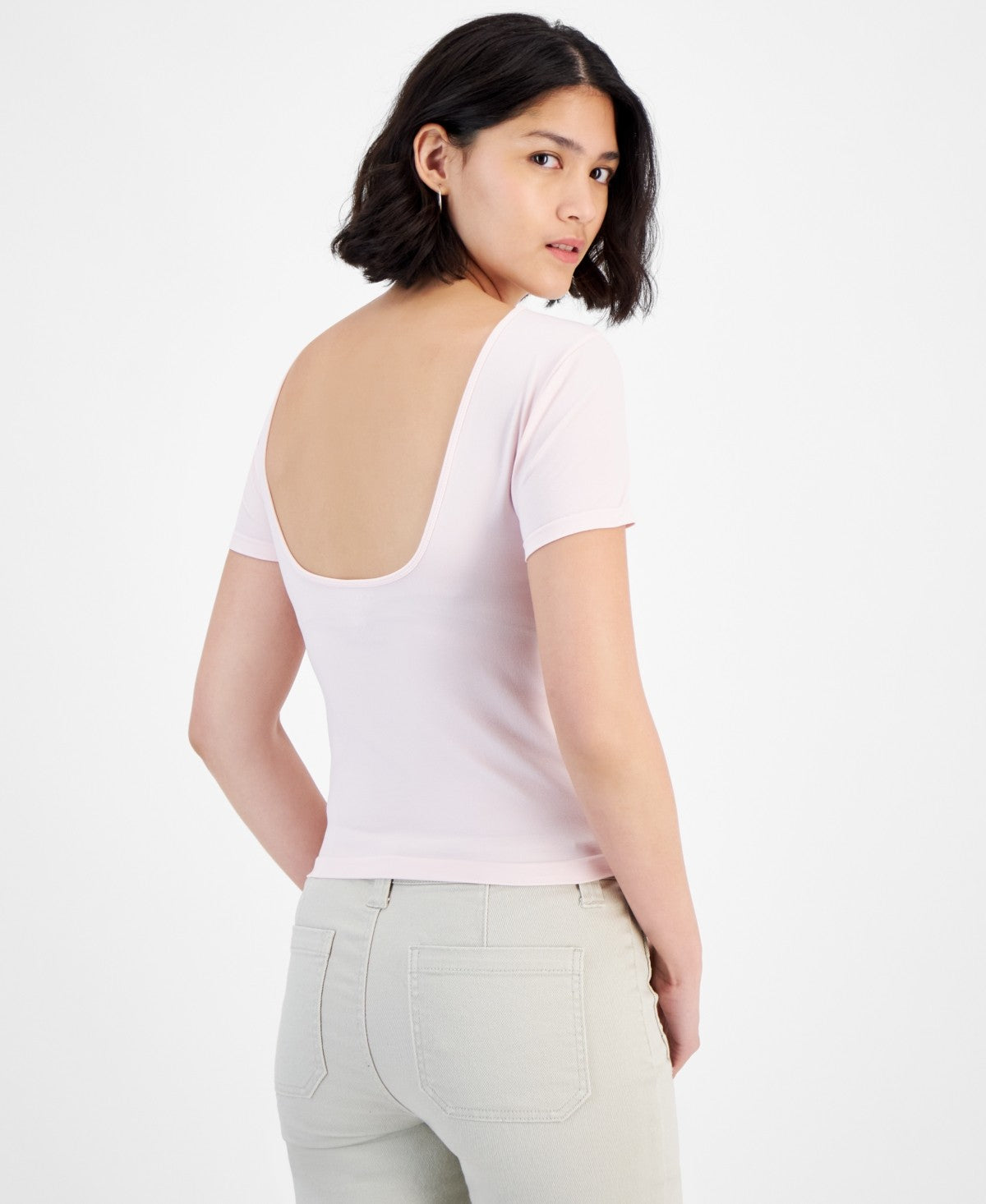 Ultra Flirt Juniors' Open Back Short-Sleeve Seamless Top - Ballet Slipper