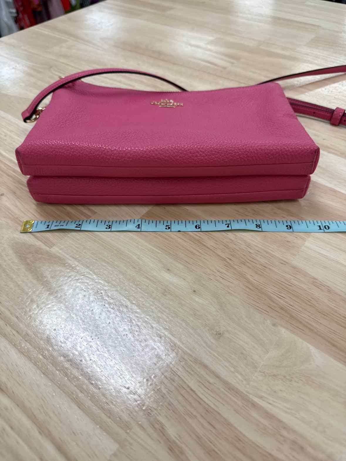 Coach Pink Lyla Double Zip Crossbody Pebbled Leather Preloved Handbag