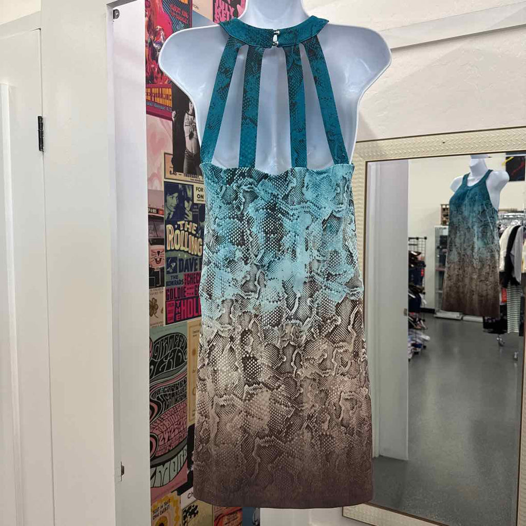 White House Black Market Size XS Teal Brown Preloved Dress