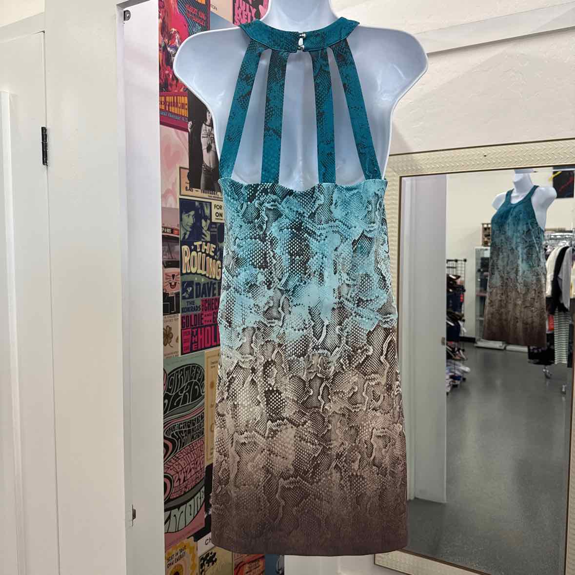 White House Black Market Size XS Teal Brown Preloved Dress