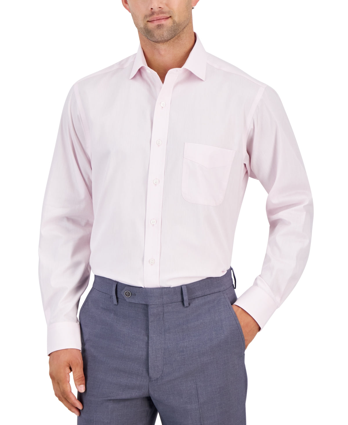 Club Room Dress Shirts Men's Parfait Pink Cotton Long Sleeve Regular Fit