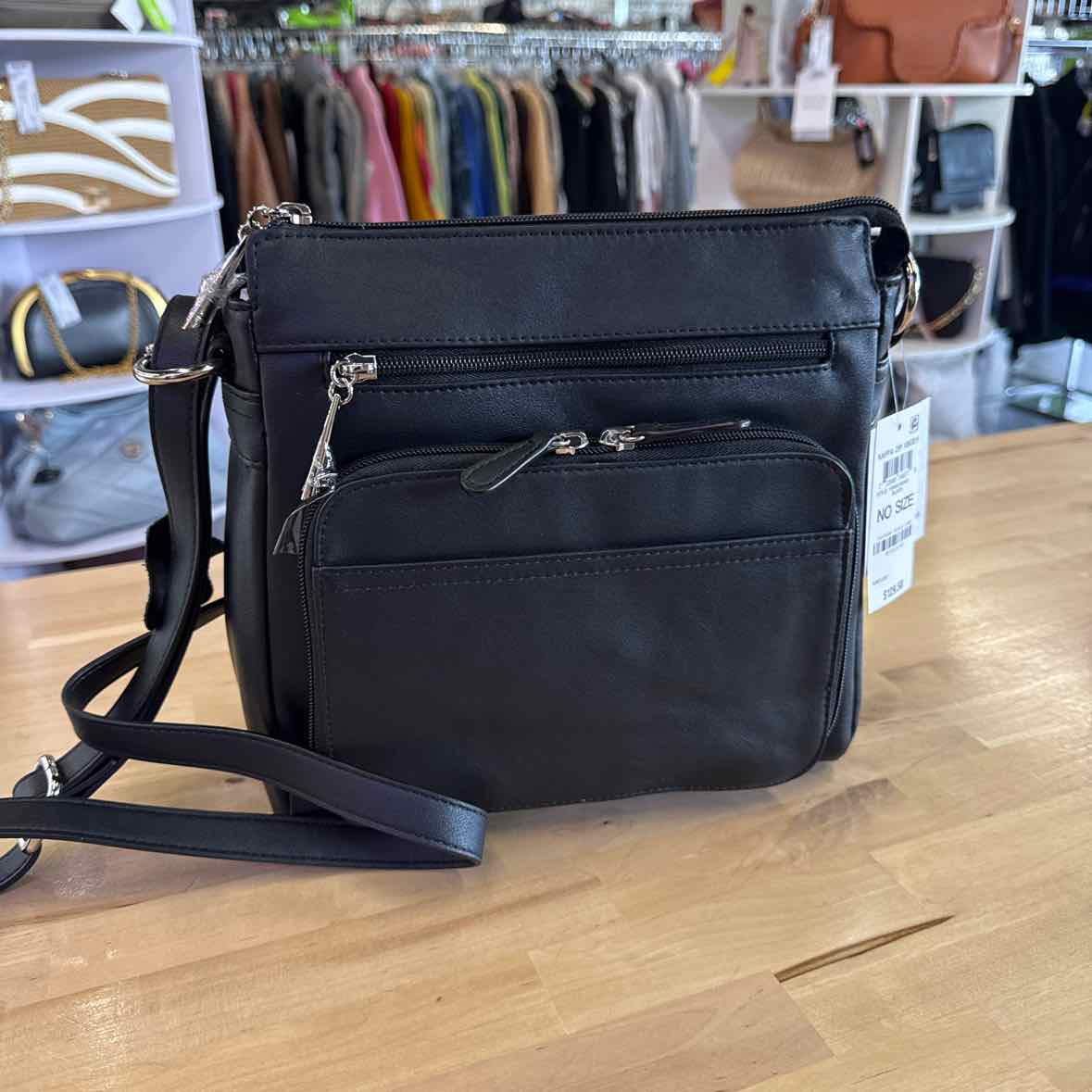 Giani Bernini Nappa Leather Front Zip Crossbody - Black/Silver NWT