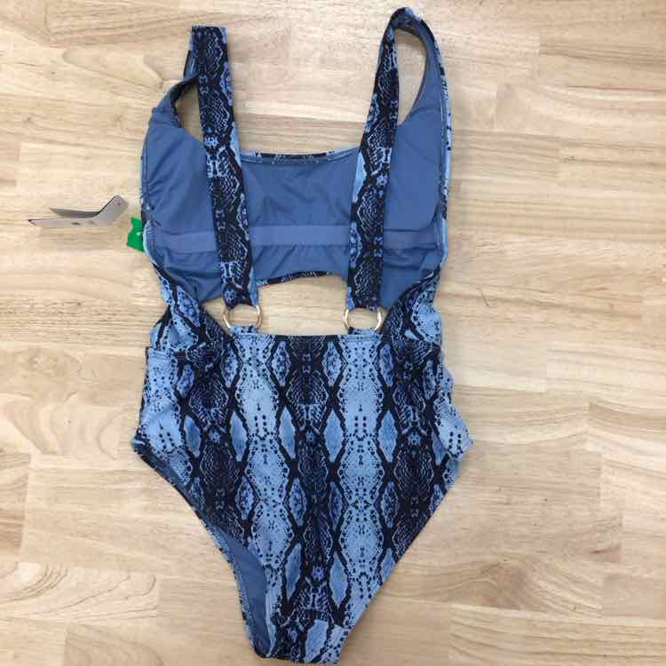 Rachel Roy Size L Snakeskin Print Cutout One-Piece Blue Swimsuit NWT