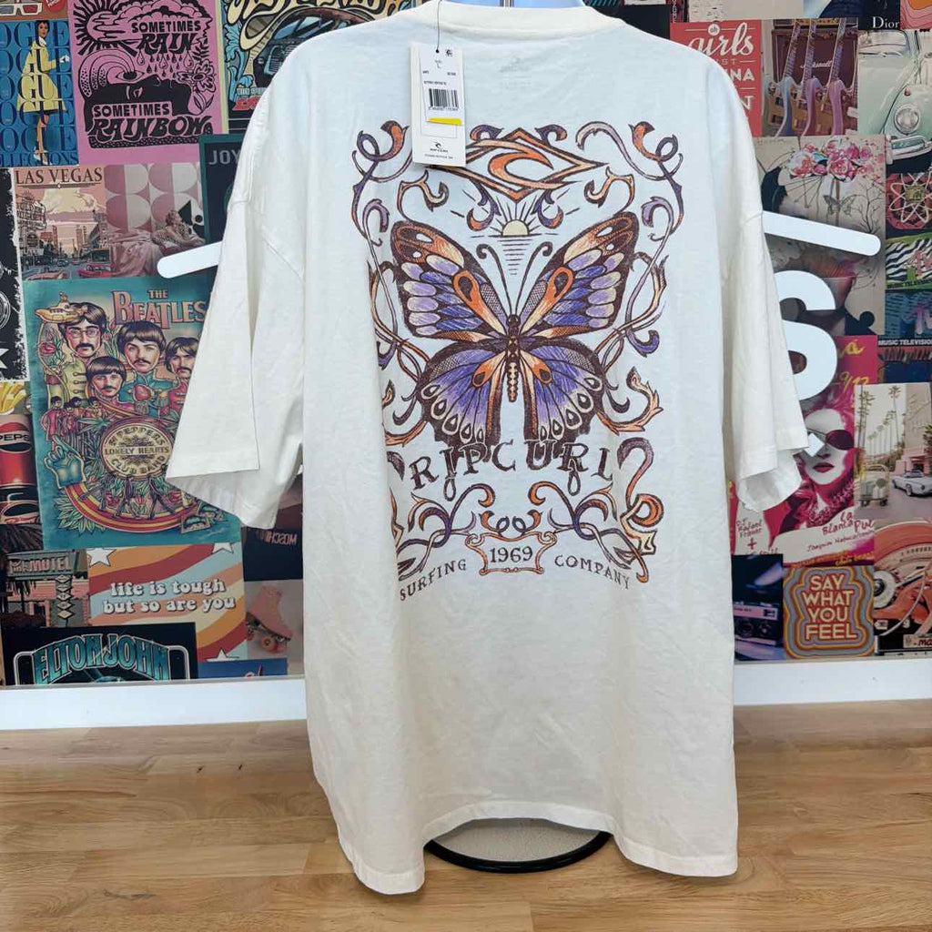 Rip Curl Size L Cotton Butterfly Crewneck T-Shirt - Bone