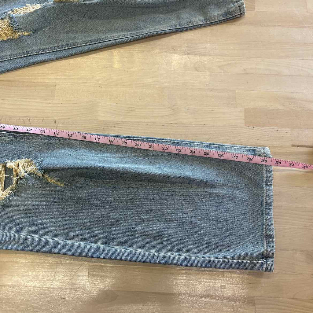 Madden Girl Juniors' Super High Rise Distressed 90s Wide Leg Jeans - Tinted Wash